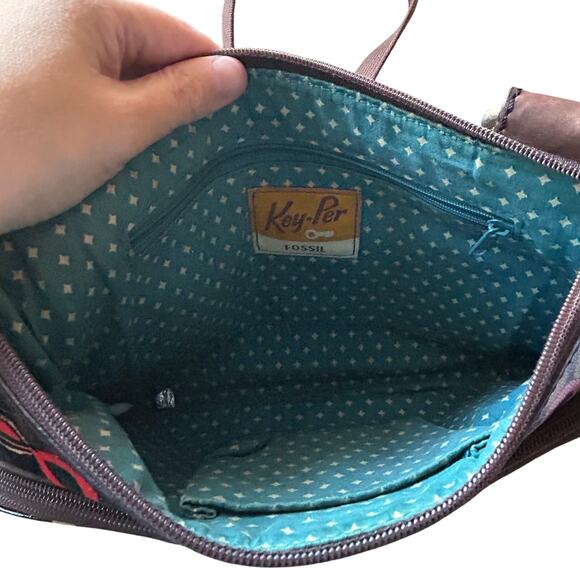 Fossil key-per coated canvas floral crossbody purse bag colorful - Picture 5 of 6